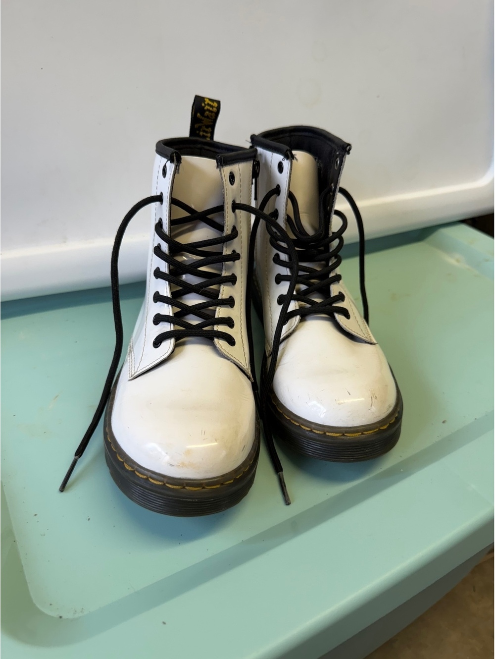 Dr. Martens White Patent Leather Lace-Up Boots Size US 4